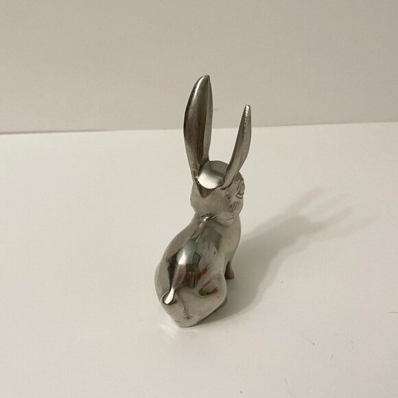 Vintage Metal Bunny Rabbit Figure 5 Inch Tall Made in Korea Figurine - Picture 4 of 13